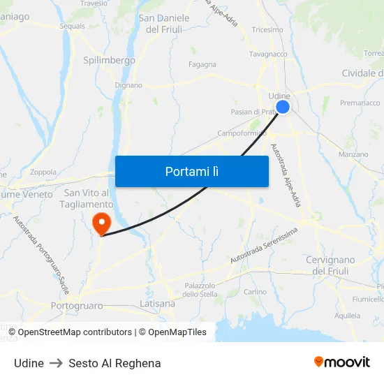 Udine to Sesto Al Reghena map
