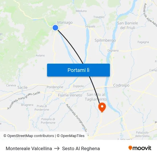 Montereale Valcellina to Sesto Al Reghena map