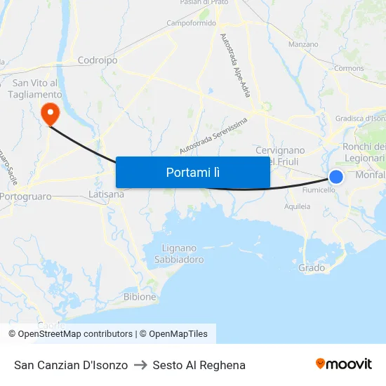 San Canzian D'Isonzo to Sesto Al Reghena map