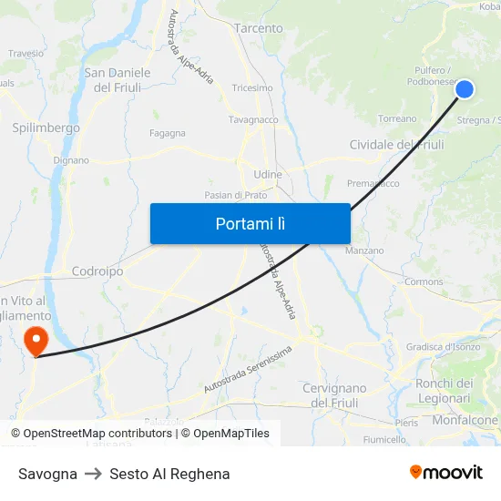 Savogna to Sesto Al Reghena map
