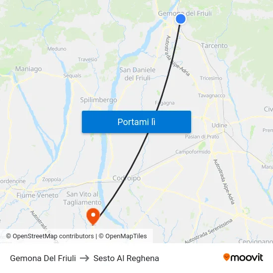 Gemona Del Friuli to Sesto Al Reghena map