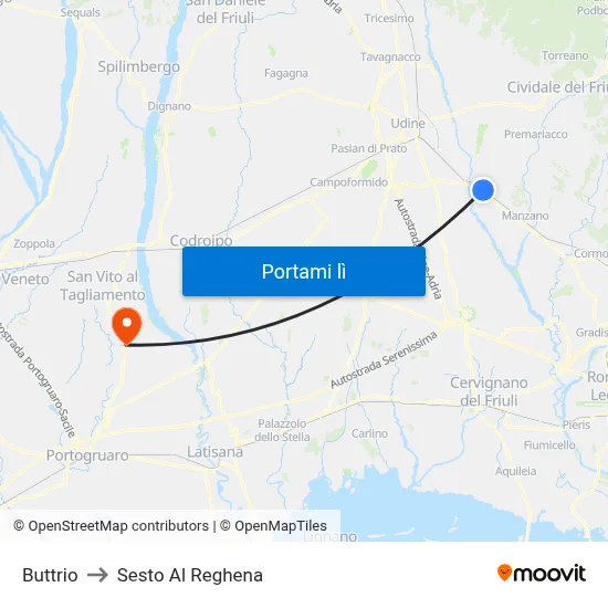 Buttrio to Sesto Al Reghena map