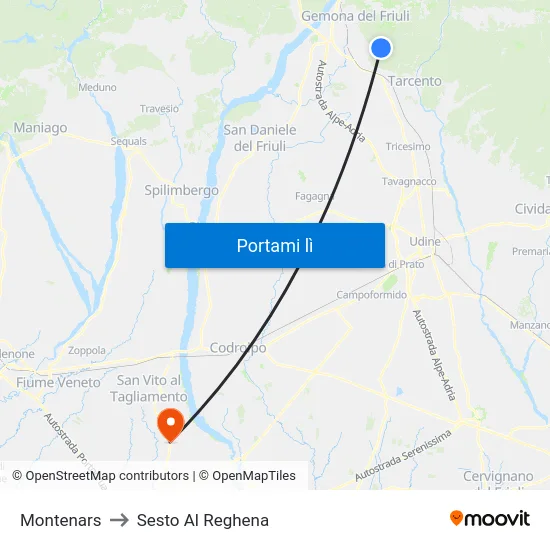 Montenars to Sesto Al Reghena map