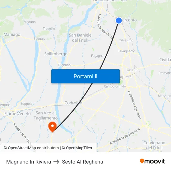 Magnano In Riviera to Sesto Al Reghena map