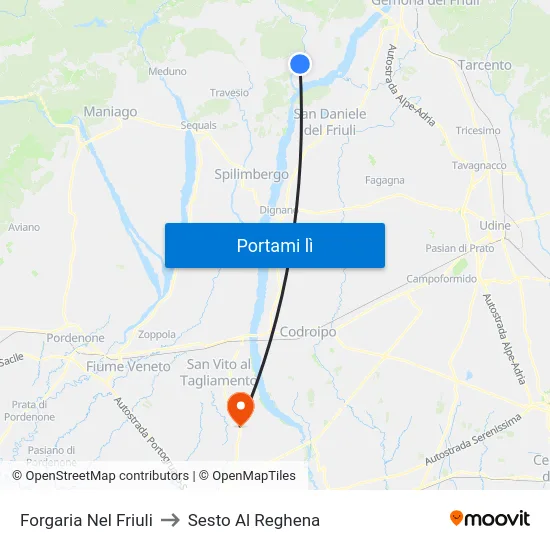 Forgaria Nel Friuli to Sesto Al Reghena map