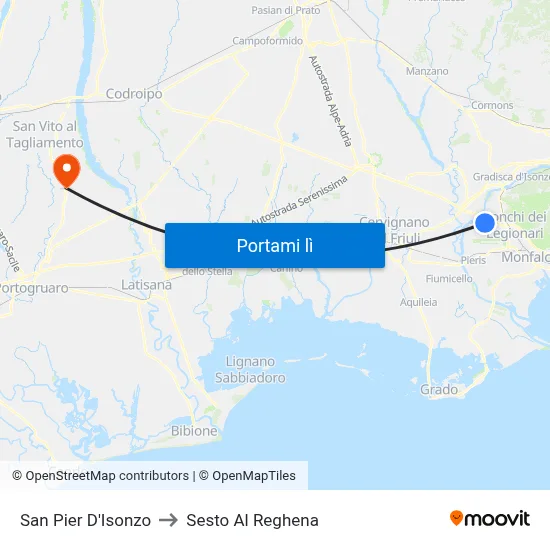 San Pier D'Isonzo to Sesto Al Reghena map