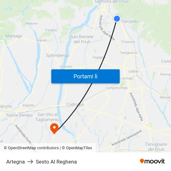 Artegna to Sesto Al Reghena map