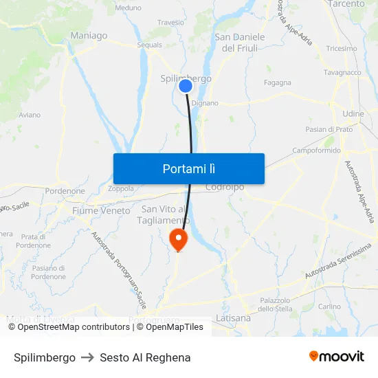 Spilimbergo to Sesto Al Reghena map