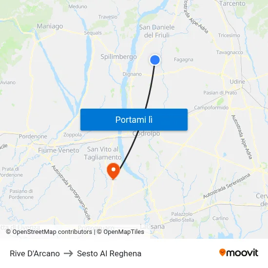 Rive D'Arcano to Sesto Al Reghena map