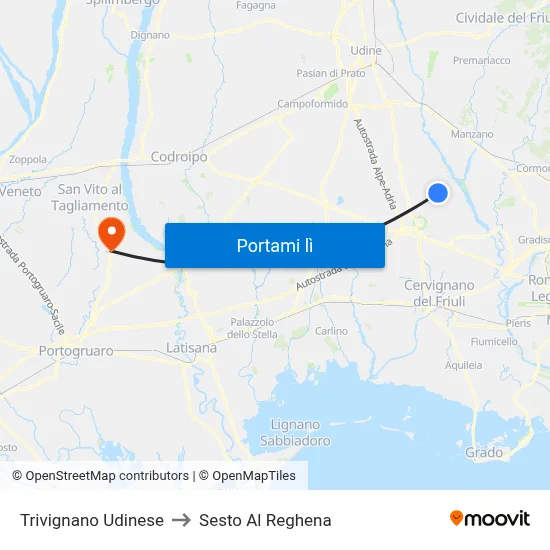 Trivignano Udinese to Sesto Al Reghena map