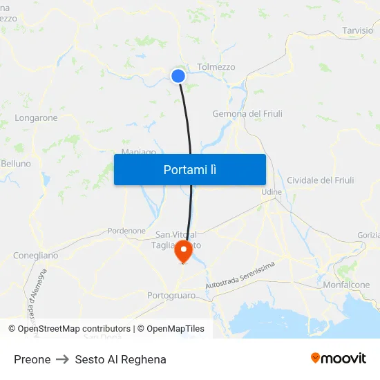 Preone to Sesto Al Reghena map