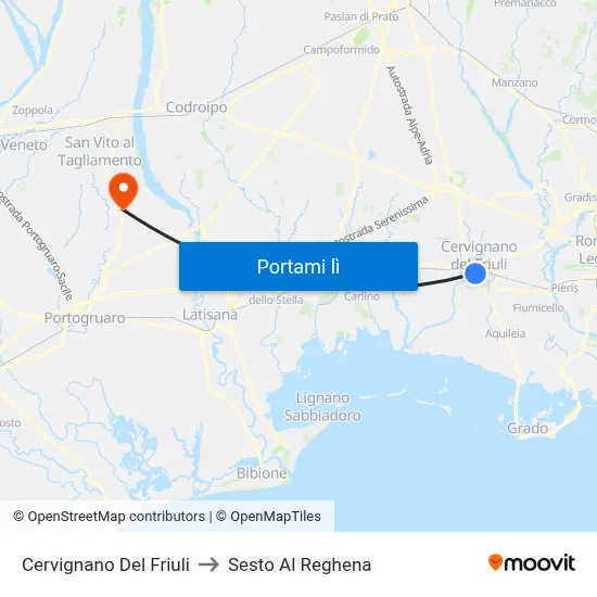 Cervignano Del Friuli to Sesto Al Reghena map