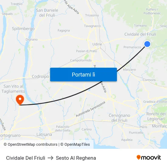 Cividale Del Friuli to Sesto Al Reghena map