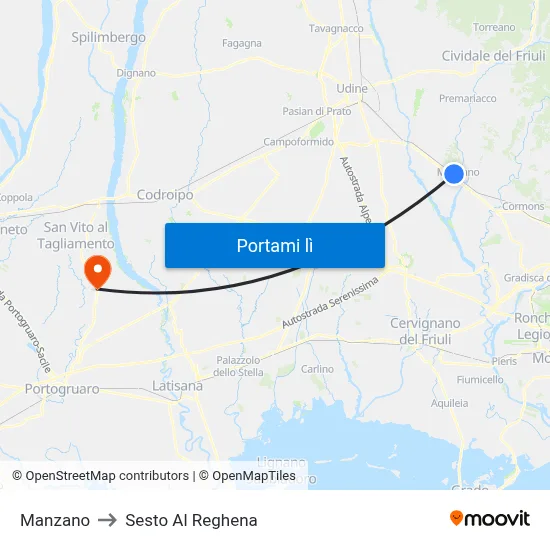 Manzano to Sesto Al Reghena map