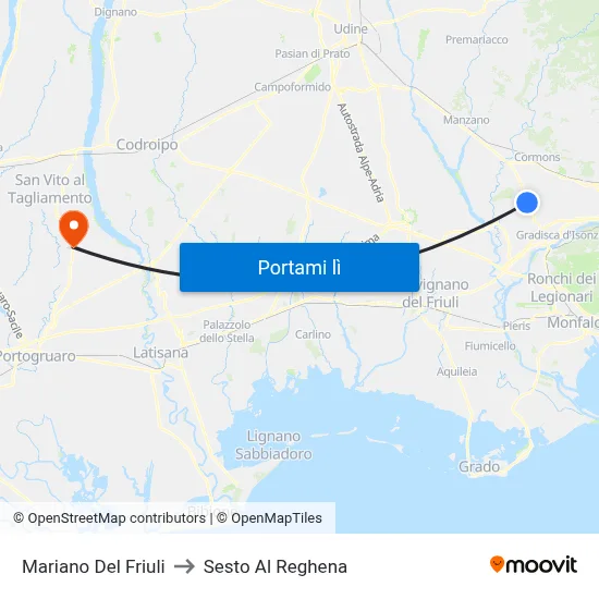 Mariano Del Friuli to Sesto Al Reghena map