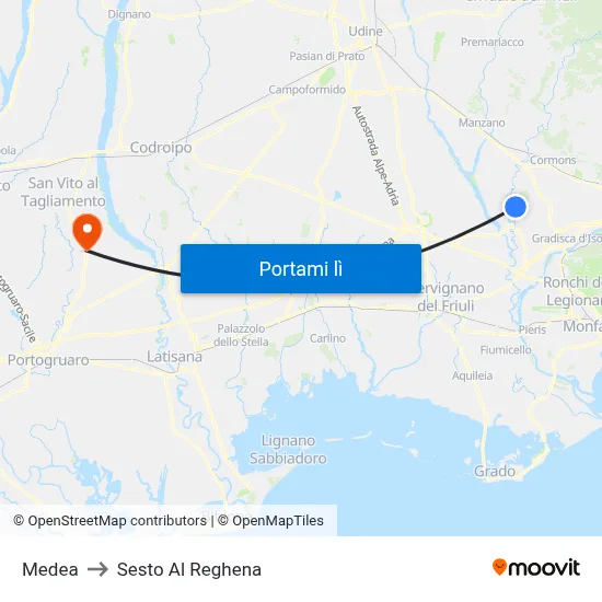 Medea to Sesto Al Reghena map
