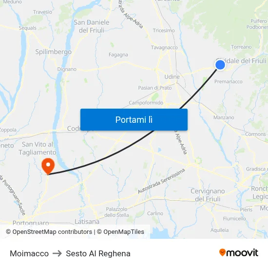 Moimacco to Sesto Al Reghena map