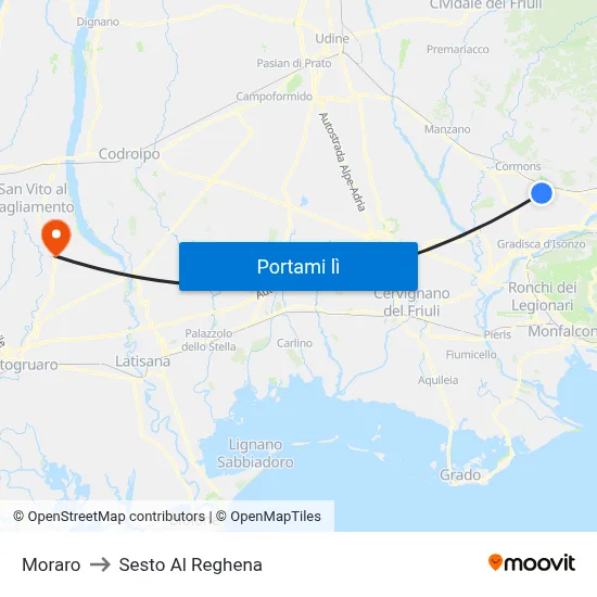 Moraro to Sesto Al Reghena map