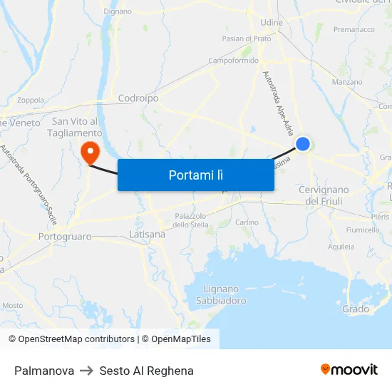 Palmanova to Sesto Al Reghena map