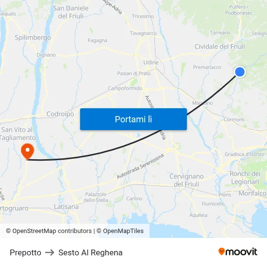 Prepotto to Sesto Al Reghena map
