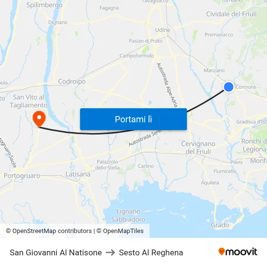 San Giovanni Al Natisone to Sesto Al Reghena map