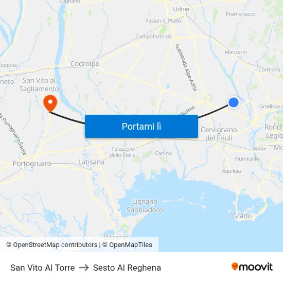 San Vito Al Torre to Sesto Al Reghena map