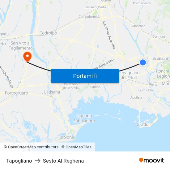 Tapogliano to Sesto Al Reghena map