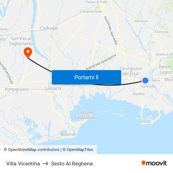 Villa Vicentina to Sesto Al Reghena map
