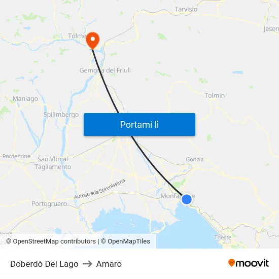 Doberdò Del Lago to Amaro map