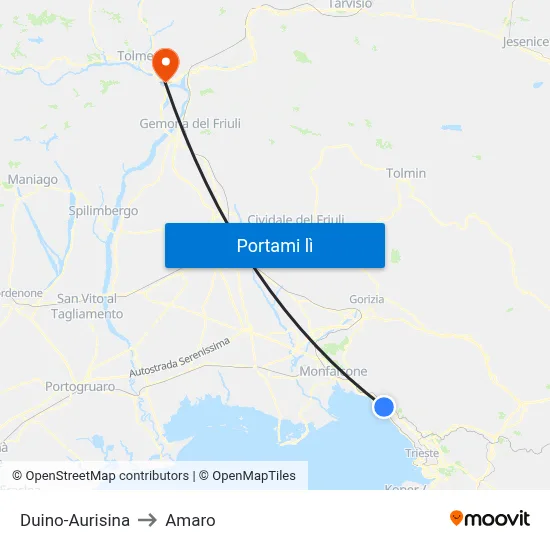Duino-Aurisina to Amaro map