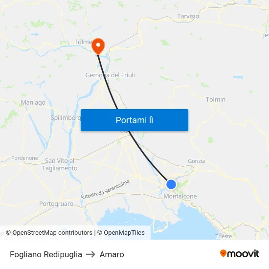 Fogliano Redipuglia to Amaro map