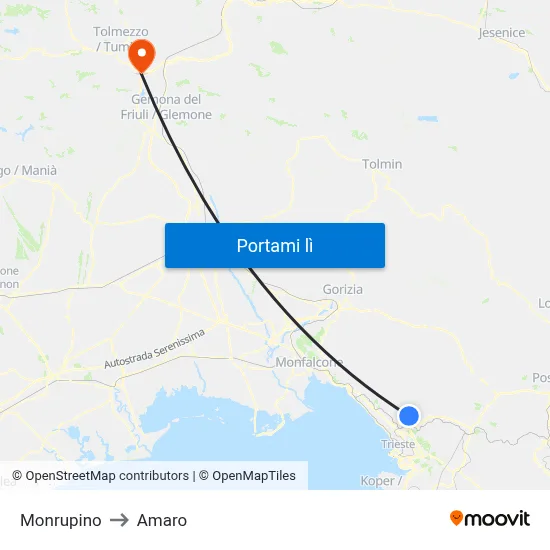 Monrupino to Amaro map