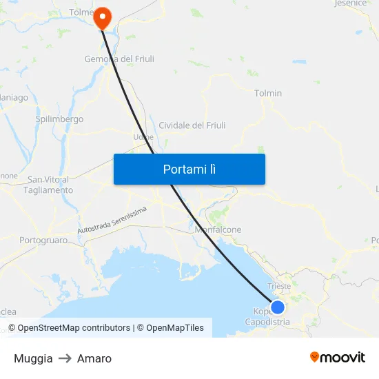 Muggia to Amaro map