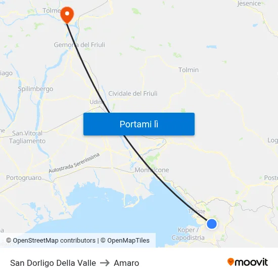 San Dorligo Della Valle to Amaro map