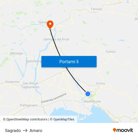 Sagrado to Amaro map