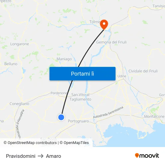 Pravisdomini to Amaro map