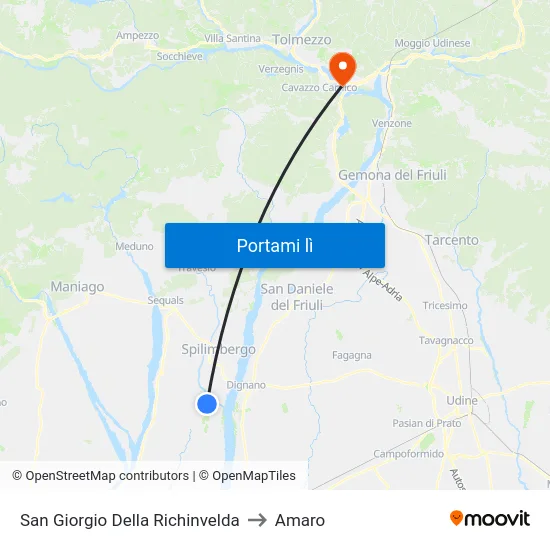 San Giorgio Della Richinvelda to Amaro map