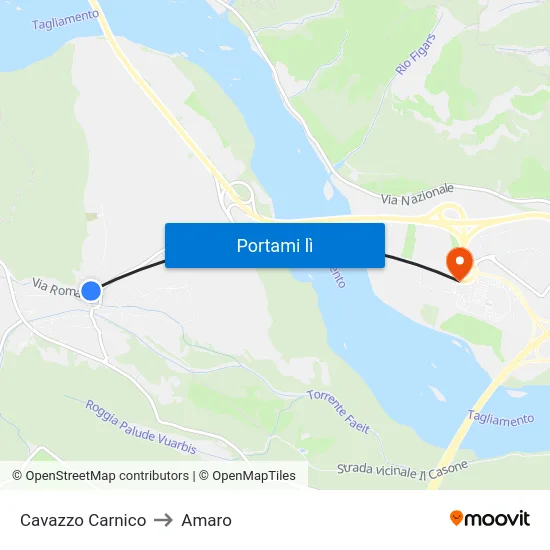 Cavazzo Carnico to Amaro map