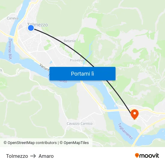 Tolmezzo to Amaro map