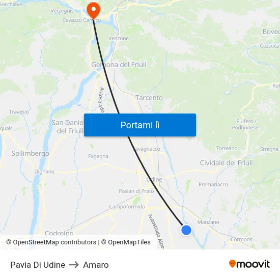 Pavia Di Udine to Amaro map