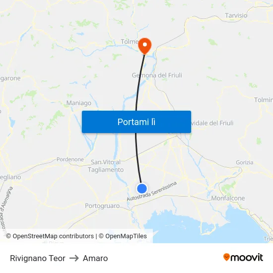 Rivignano Teor to Amaro map