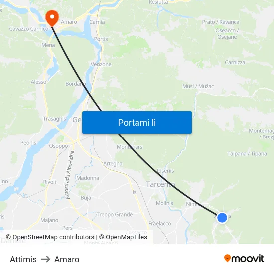 Attimis to Amaro map