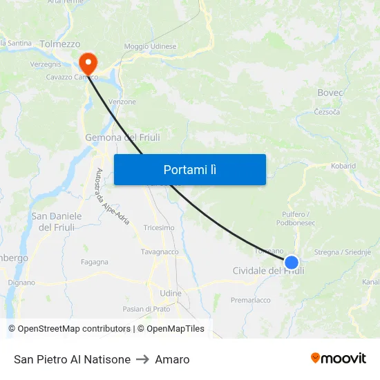 San Pietro Al Natisone to Amaro map