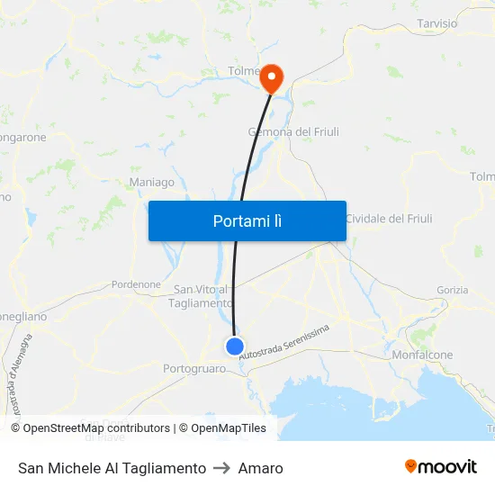 San Michele Al Tagliamento to Amaro map