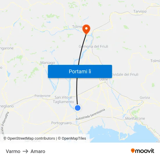 Varmo to Amaro map