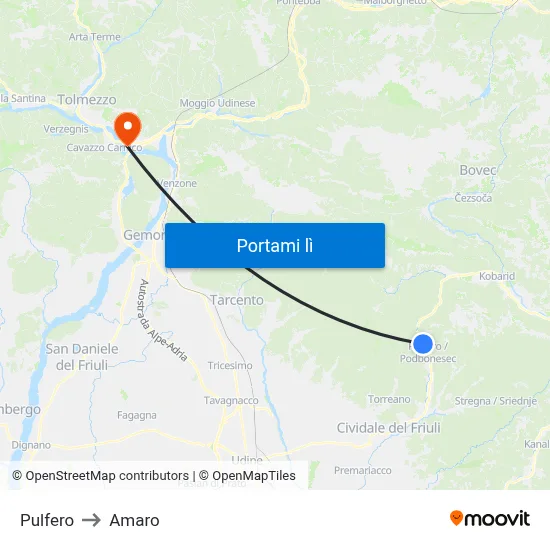 Pulfero to Amaro map