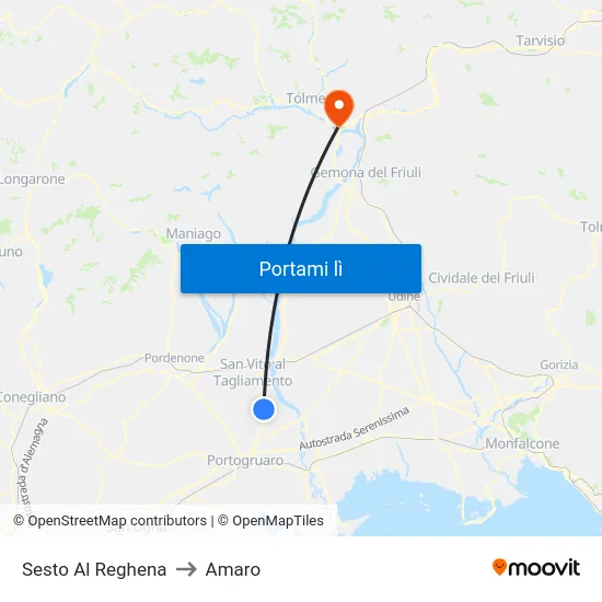 Sesto Al Reghena to Amaro map