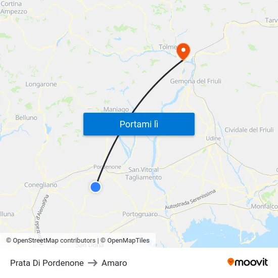 Prata Di Pordenone to Amaro map
