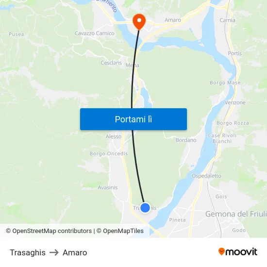 Trasaghis to Amaro map