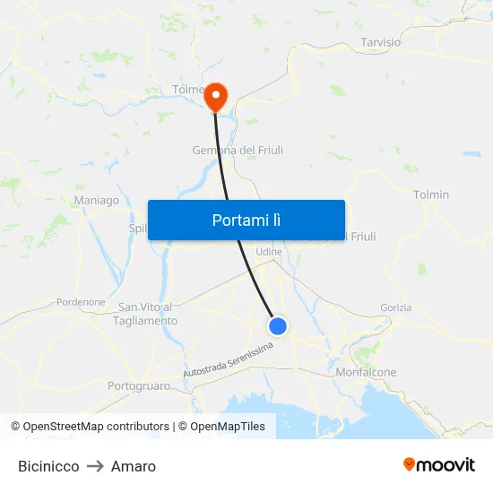 Bicinicco to Amaro map